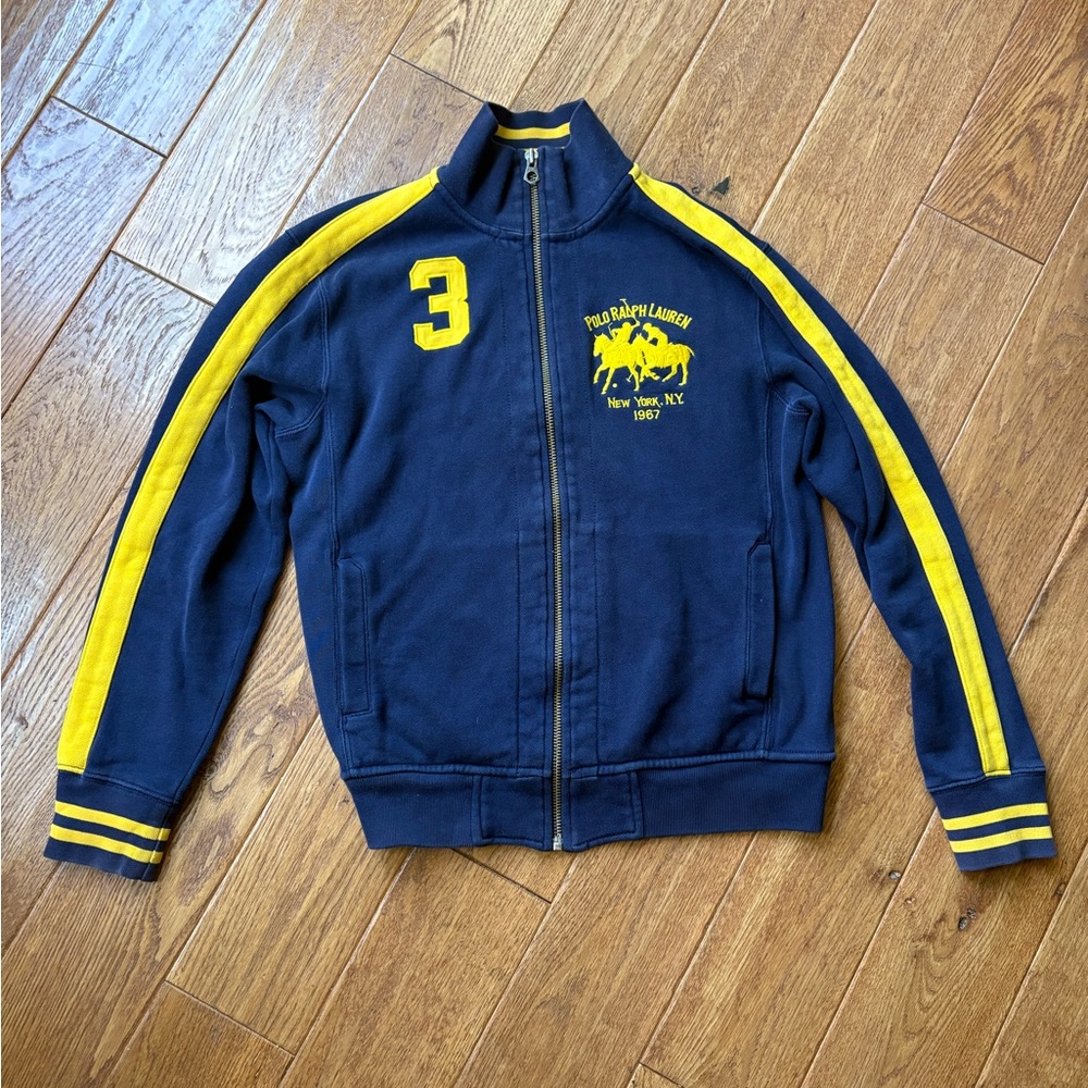 Polo Ralph Lauren Track Jacket Navy Yellow Zip Up Logo Small